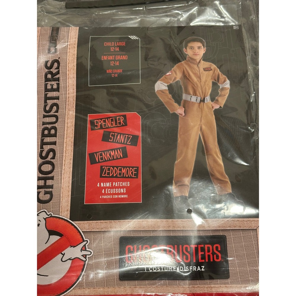 Ghostbusters Costume Kids Large 12-14 Jumpsuit with 4 Name Patches Tan Halloween